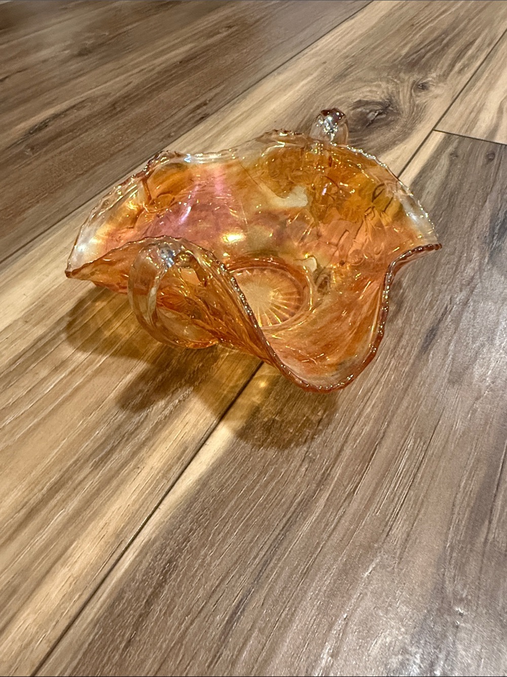 Handblown Iridescent Amber Glass Bowl